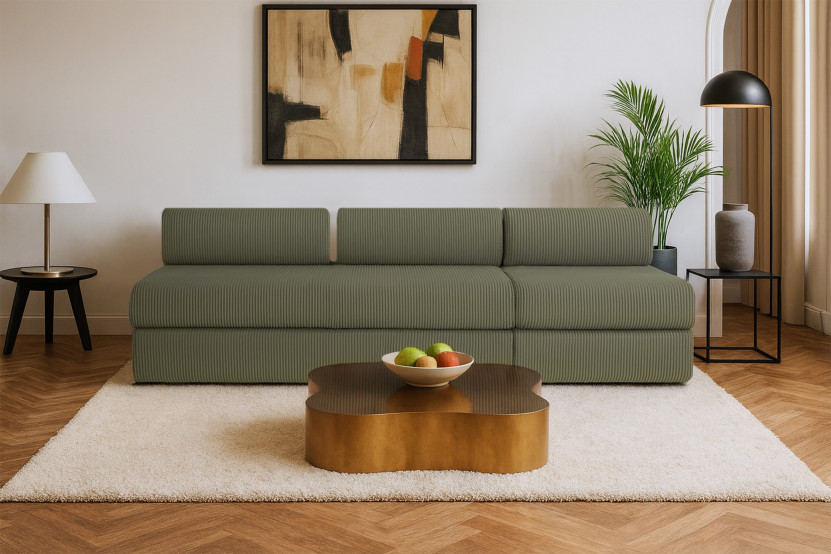 Canapé 4 places - 2 modules convertibles : Canapé 3 places + Fauteuil - Velours côtelé Vert