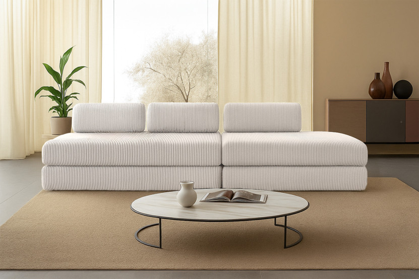 Canapé 5 places - 2 modules convertibles : Canapé 3 places + Canapé 2 places - Velours côtelé Blanc