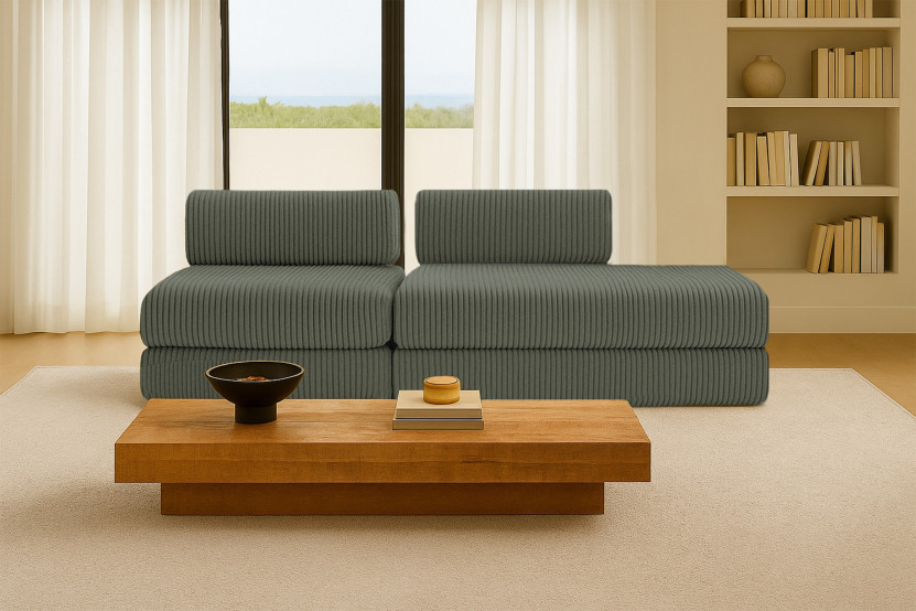 Canapé 3 places - 2 modules convertibles : Canapé 2 places + Fauteuil - Velours côtelé XL Vert