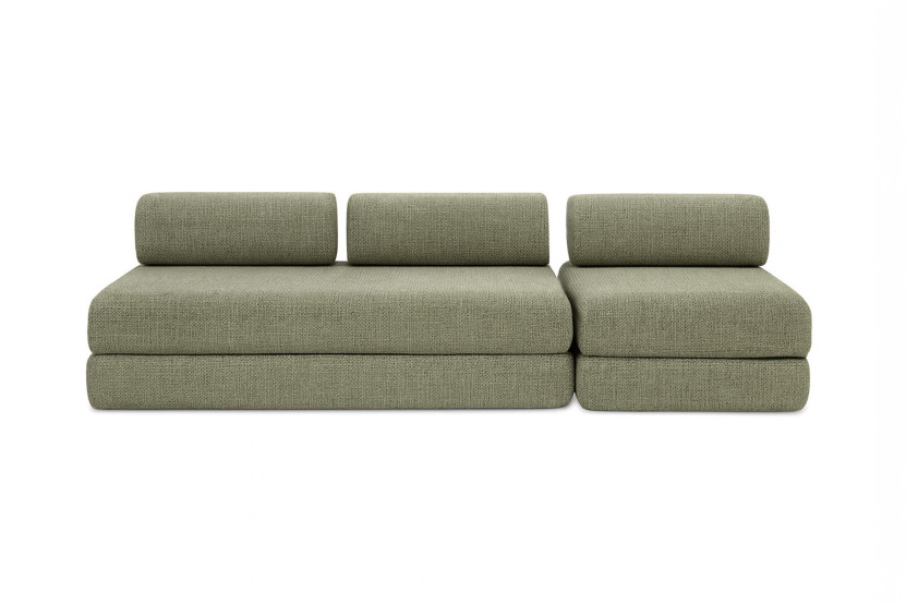 Canapé 4 places - 2 modules convertibles : Canapé 3 places + Fauteuil - Tissu tweed Vert