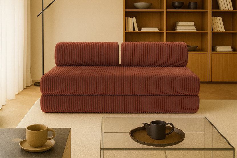 Canapé 3 places convertible et modulable - Velours côtelé XL Terracotta