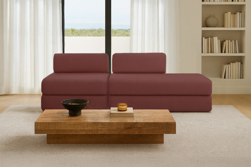 Canapé 3 places - 2 modules convertibles : Canapé 2 places + Fauteuil - Velours côtelé Rouge