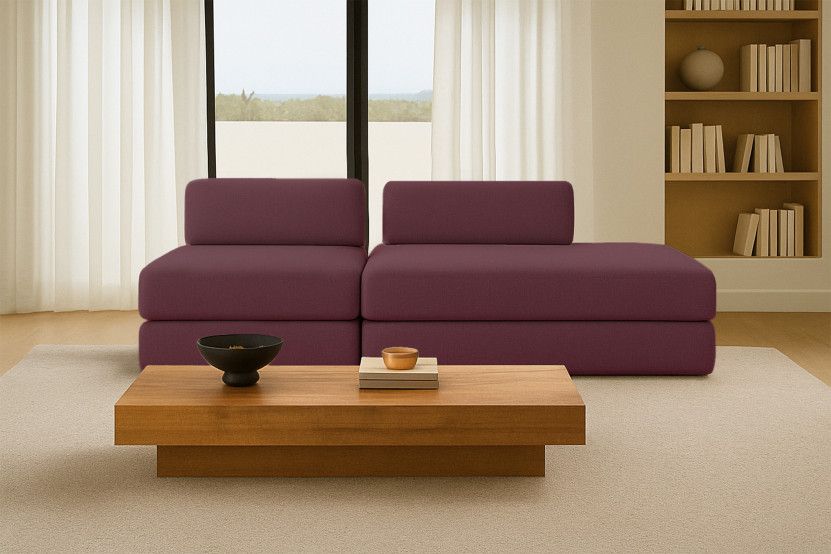 Canapé 3 places - 2 modules convertibles : Canapé 2 places + Fauteuil - Tissu lisse Rouge