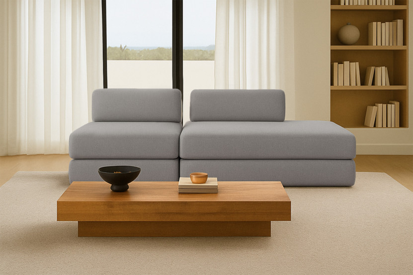 Canapé 3 places - 2 modules convertibles : Canapé 2 places + Fauteuil - Tissu lisse Gris