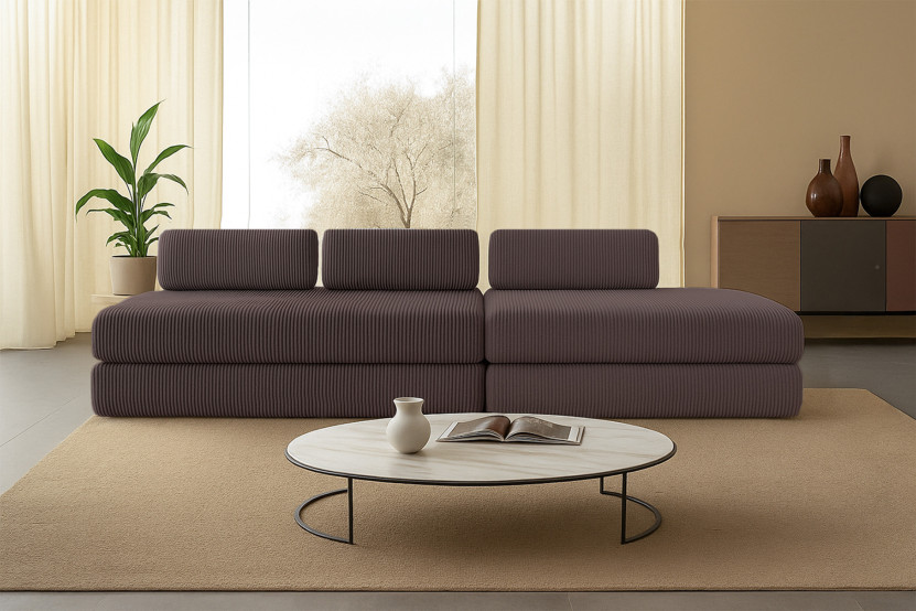 Canapé 5 places - 2 modules convertibles : Canapé 3 places + Canapé 2 places - Velours côtelé Marron