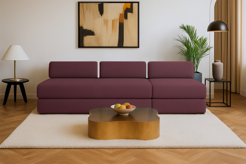 Canapé 4 places - 2 modules convertibles : Canapé 3 places + Fauteuil - Tissu lisse Rouge