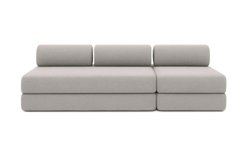 Canapé 4 places - 2 modules convertibles : Canapé 3 places + Fauteuil - Tissu lisse Gris clair