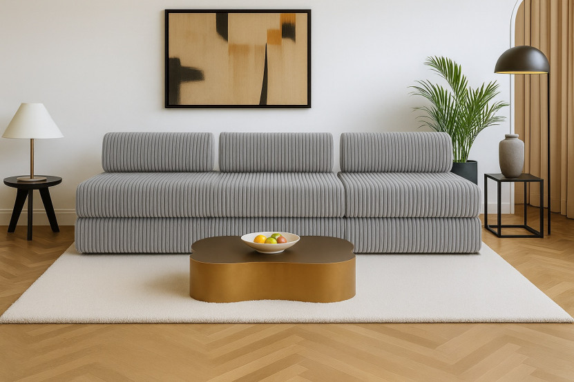 Canapé 4 places - 2 modules convertibles : Canapé 3 places + Fauteuil - Velours côtelé XL Gris clair