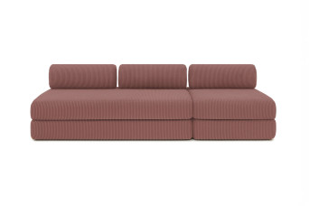 Canapé 4 places - 2 modules convertibles : Canapé 3 places + Fauteuil - Velours côtelé Rose