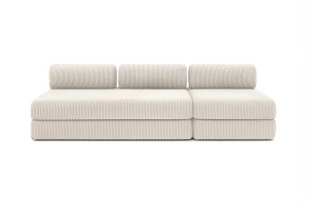 Canapé 4 places - 2 modules convertibles : Canapé 3 places + Fauteuil - Velours côtelé Blanc