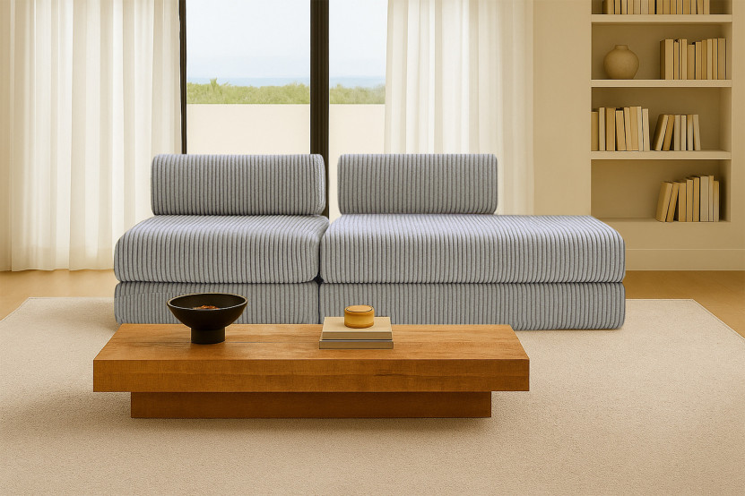 Canapé 3 places - 2 modules convertibles : Canapé 2 places + Fauteuil - Velours côtelé XL Gris clair