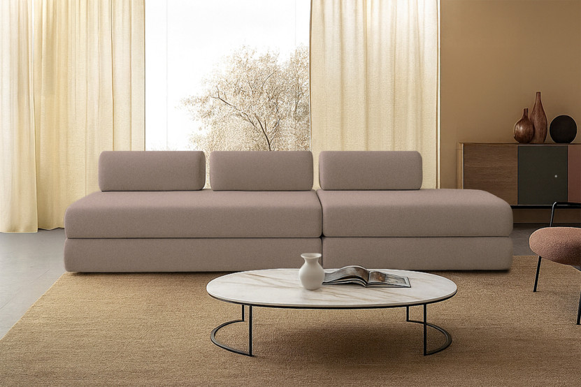 Canapé 5 places - 2 modules convertibles : Canapé 3 places + Canapé 2 places - Tissu lisse Marron