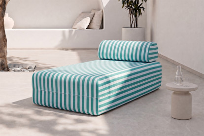 Méridienne modulable - Tissu extérieur à rayures, blanc et bleu turquoise