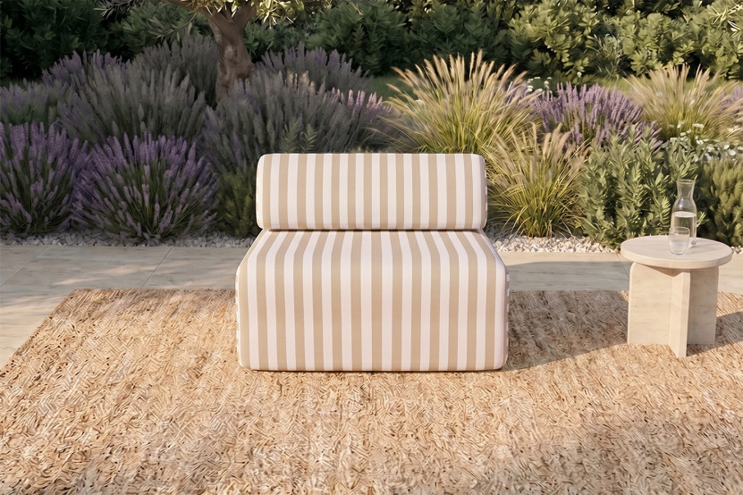 Fauteuil modulable - Tissu extérieur à rayures, blanc et beige
