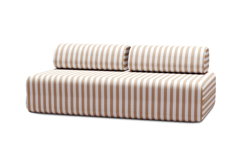 Housse Canapé droit - 3 places - Tissu imperméable à rayures, blanc et marron