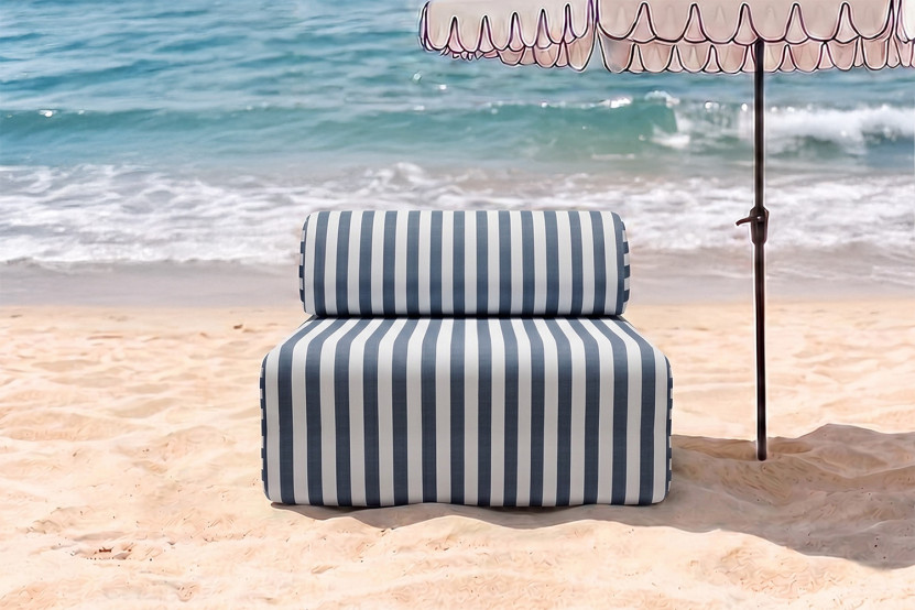 Fauteuil modulable - Tissu extérieur à rayures, blanc et bleu foncé
