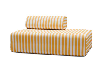 Canapé 2 places modulable - Tissu extérieur à rayures, blanc et jaune