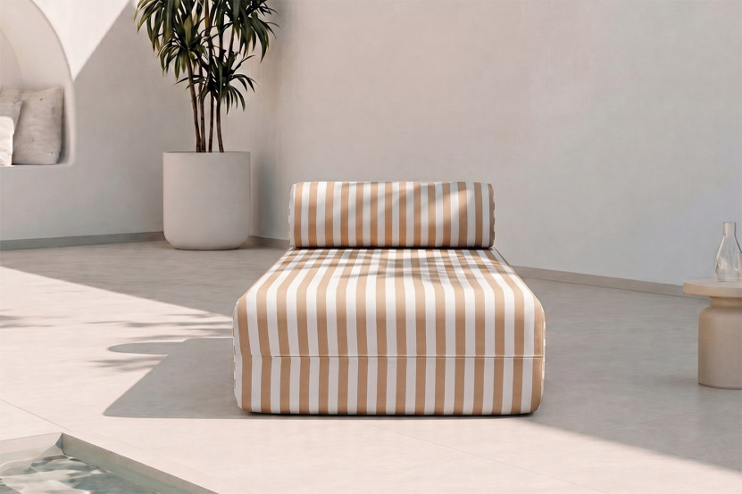 Méridienne modulable - Tissu extérieur à rayures, blanc et marron