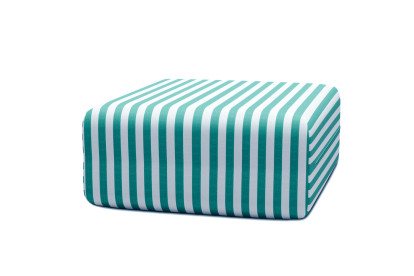 Housse Pouf - Tissu imperméable à rayures, blanc et bleu turquoise