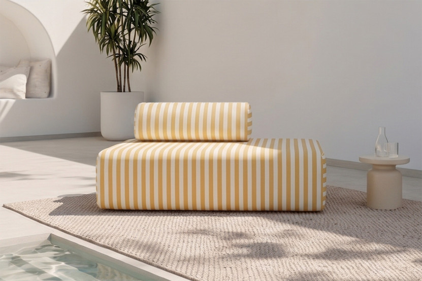 Canapé 2 places modulable - Tissu extérieur à rayures, blanc et jaune