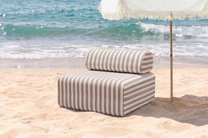 Fauteuil modulable - Tissu extérieur à rayures, blanc et marron