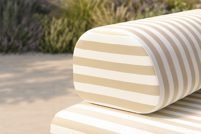 Méridienne modulable - Tissu extérieur à rayures, blanc et beige