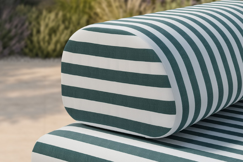 Méridienne modulable - Tissu extérieur à rayures, blanc et vert foncé
