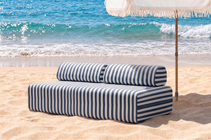 Canapé 3 places modulable - Tissu extérieur à rayures, blanc et bleu foncé