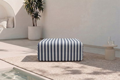 Pouf modulable - Tissu extérieur à rayures, blanc et bleu foncé