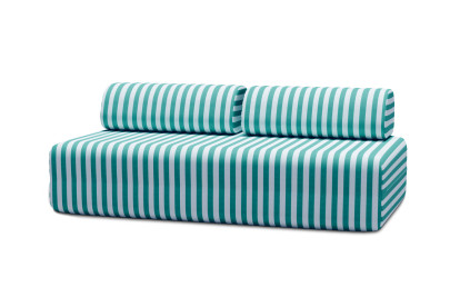 Canapé 3 places modulable - Tissu extérieur à rayures, blanc et bleu turquoise