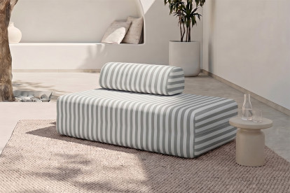 Canapé 2 places modulable - Tissu extérieur à rayures, blanc et gris