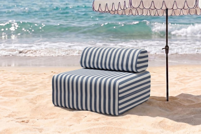 Fauteuil modulable - Tissu extérieur à rayures, blanc et bleu foncé