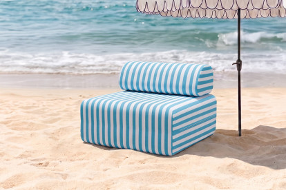 Fauteuil modulable - Tissu extérieur à rayures, blanc et bleu