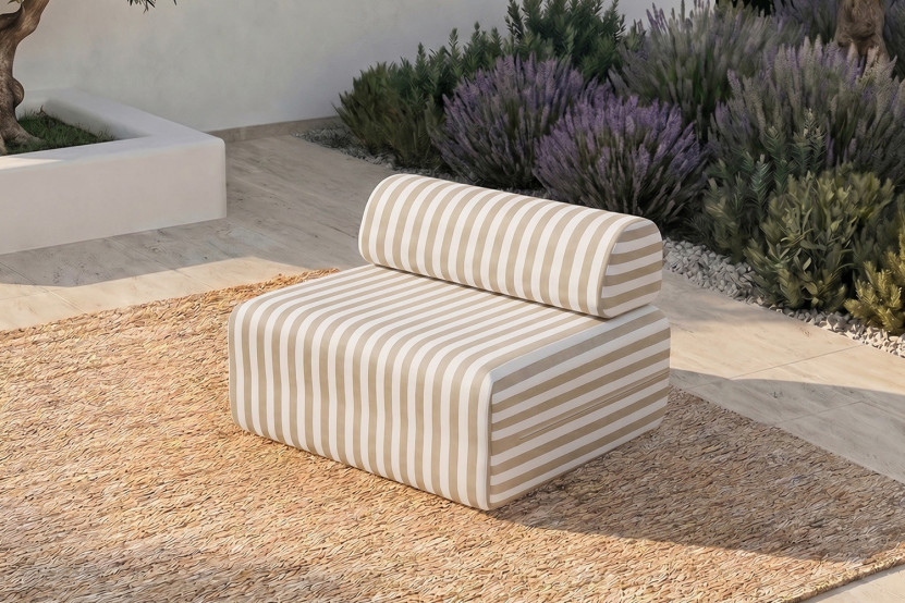 Fauteuil modulable - Tissu extérieur à rayures, blanc et beige