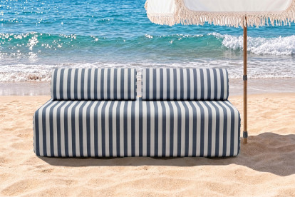 Canapé 3 places modulable - Tissu extérieur à rayures, blanc et bleu foncé