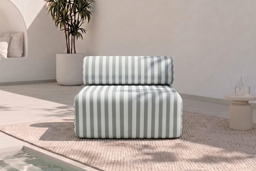 Fauteuil modulable - Tissu extérieur à rayures, blanc et gris