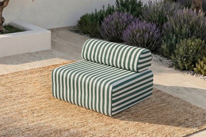 Fauteuil modulable - Tissu extérieur à rayures, blanc et vert foncé