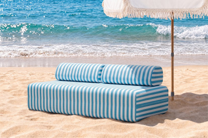 Canapé 3 places modulable - Tissu extérieur à rayures, blanc et bleu