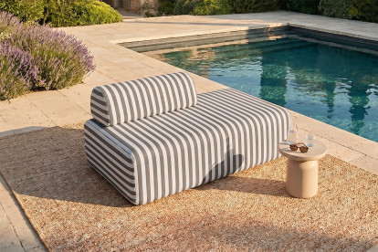 Canapé 2 places modulable - Tissu extérieur à rayures, blanc et gris anthracite