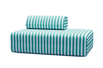 Canapé 2 places modulable - Tissu extérieur à rayures, blanc et bleu turquoise