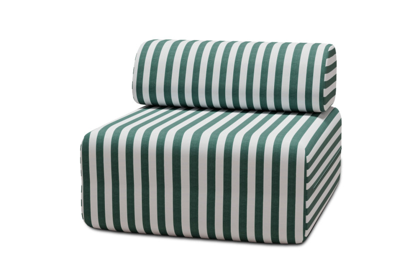 Housse Fauteuil - Tissu imperméable à rayures, blanc et vert foncé