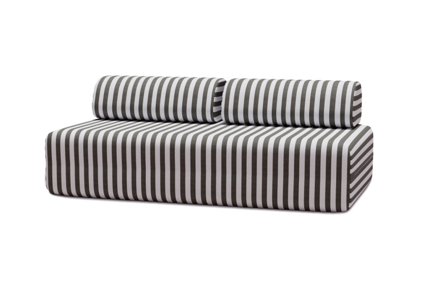 Housse Canapé droit - 3 places - Tissu imperméable à rayures, blanc et gris anthracite