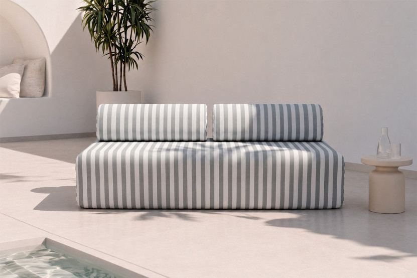 Canapé 3 places modulable - Tissu extérieur à rayures, blanc et gris