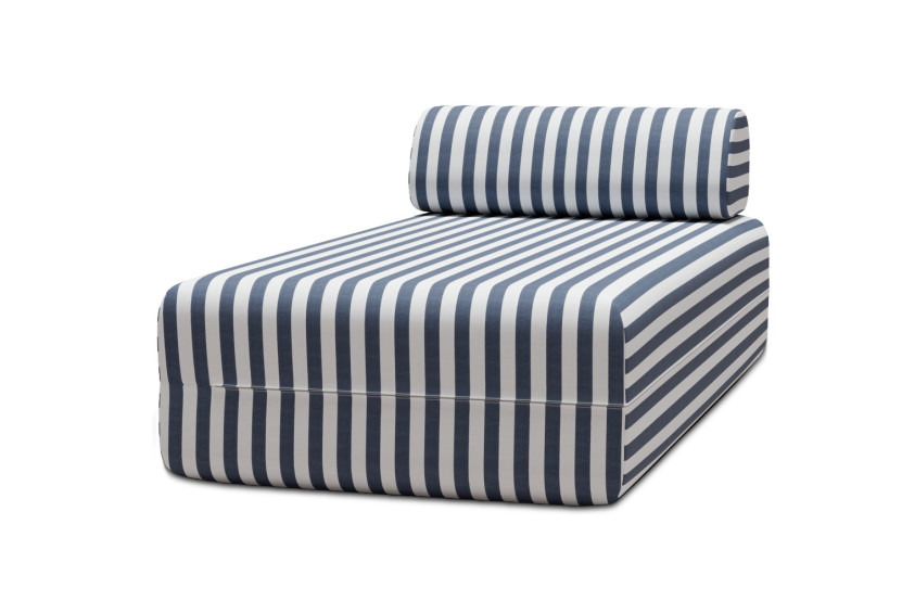 Housse Méridienne - Tissu imperméable à rayures, blanc et bleu foncé