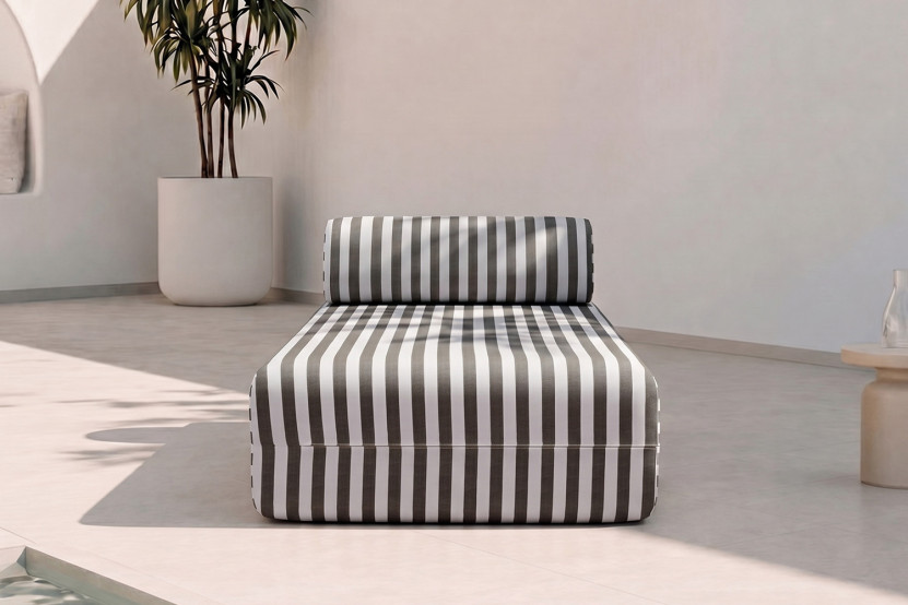 Méridienne modulable - Tissu extérieur à rayures, blanc et gris anthracite