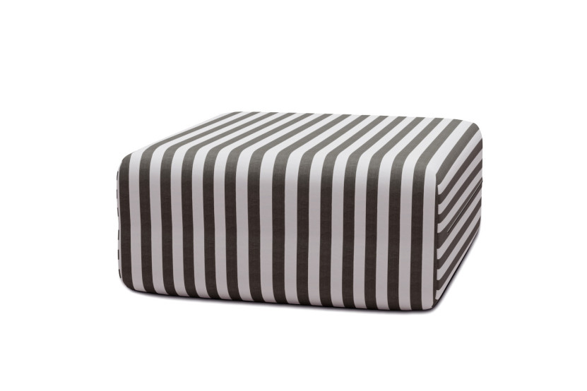 Housse Pouf - Tissu imperméable à rayures, blanc et gris anthracite
