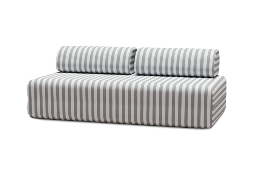 Housse Canapé droit - 3 places - Tissu imperméable à rayures, blanc et gris