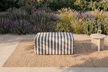 Pouf modulable - Tissu extérieur à rayures, blanc et gris anthracite