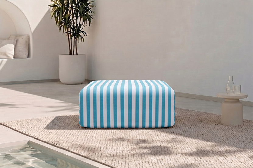 Pouf modulable - Tissu extérieur à rayures, blanc et bleu