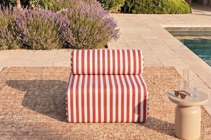 Fauteuil modulable - Tissu extérieur à rayures, blanc et rouge